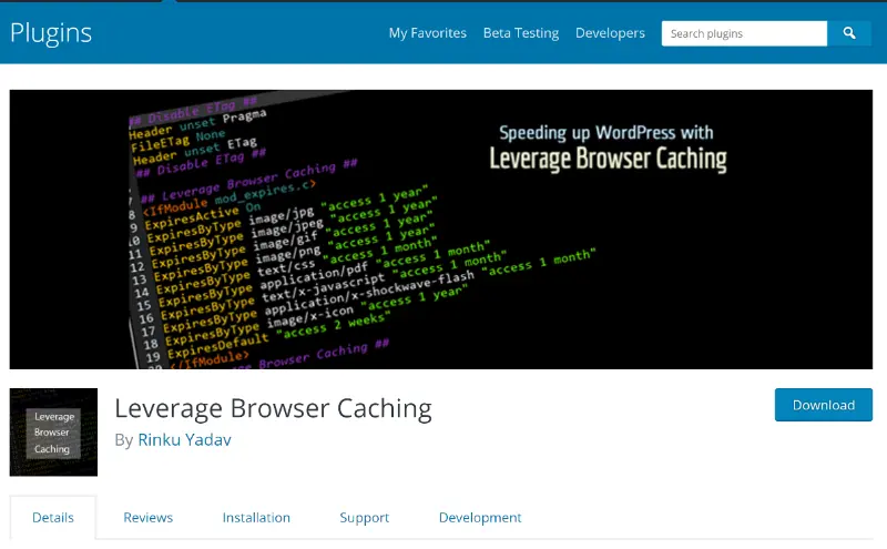 Leverage Browser Caching Plugin
